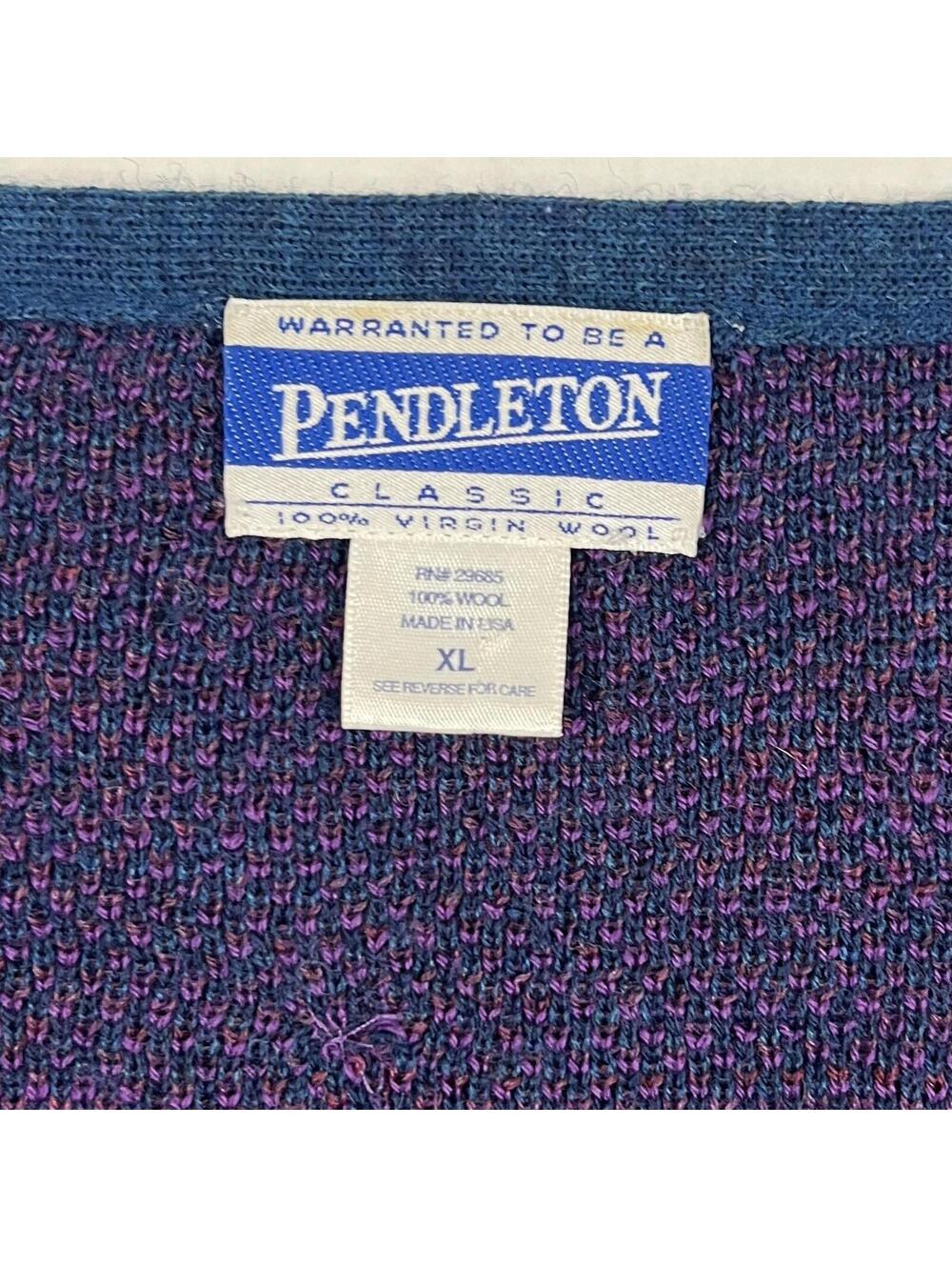 Vintage Pendleton Jacquard Knit Wool Cardigan Sweater Sz XL Teal Purple Floral - Picture 2 of 10